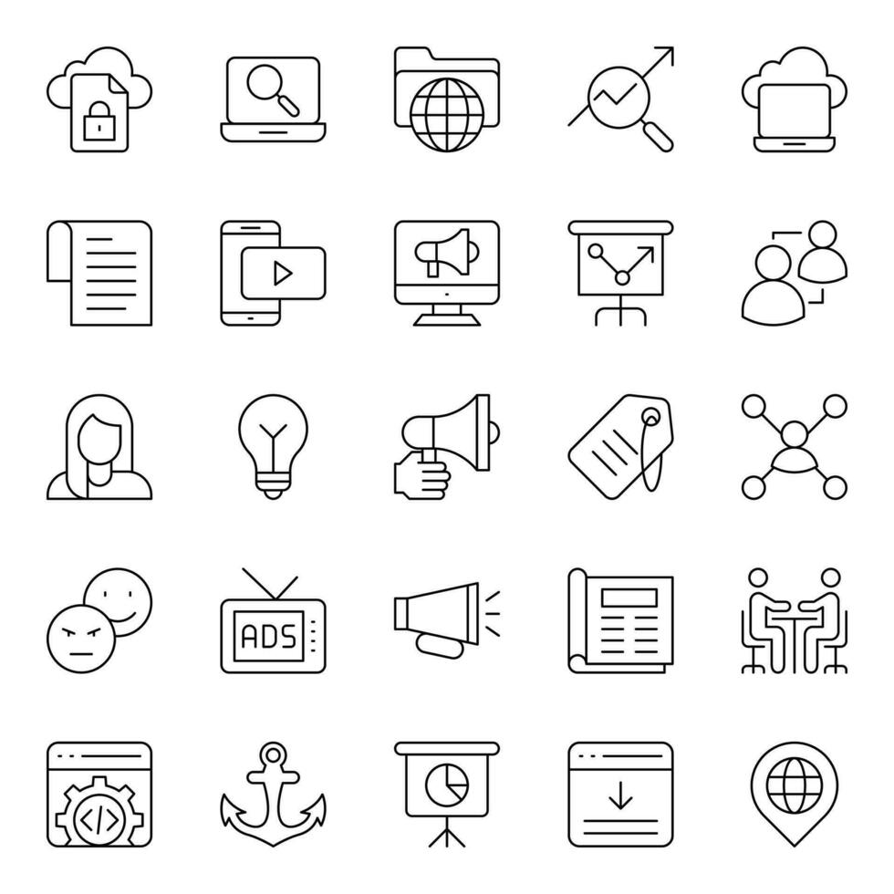 Outline icons for Search engine optimization. vector