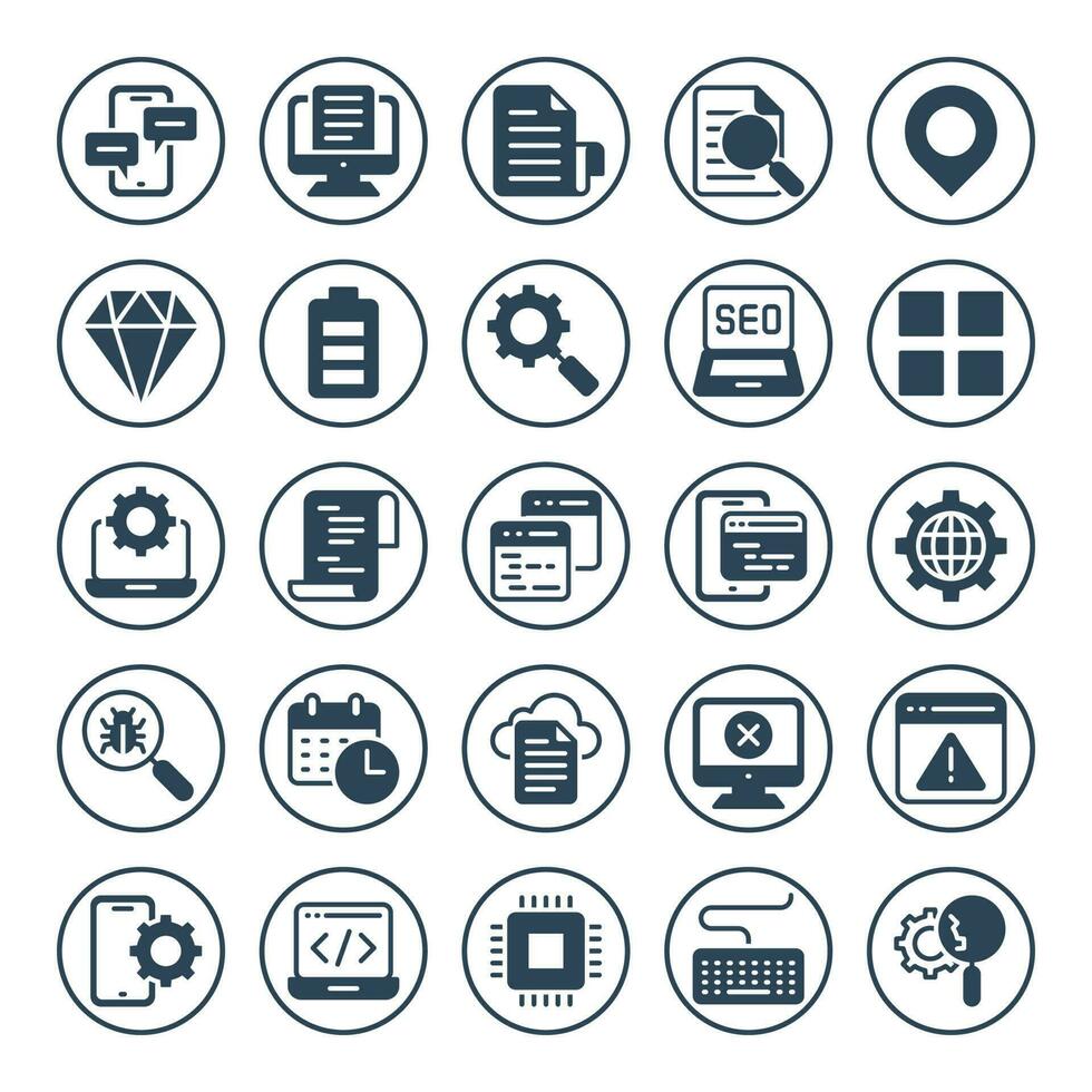 Circle glyph icons for Search engine optimization. vector