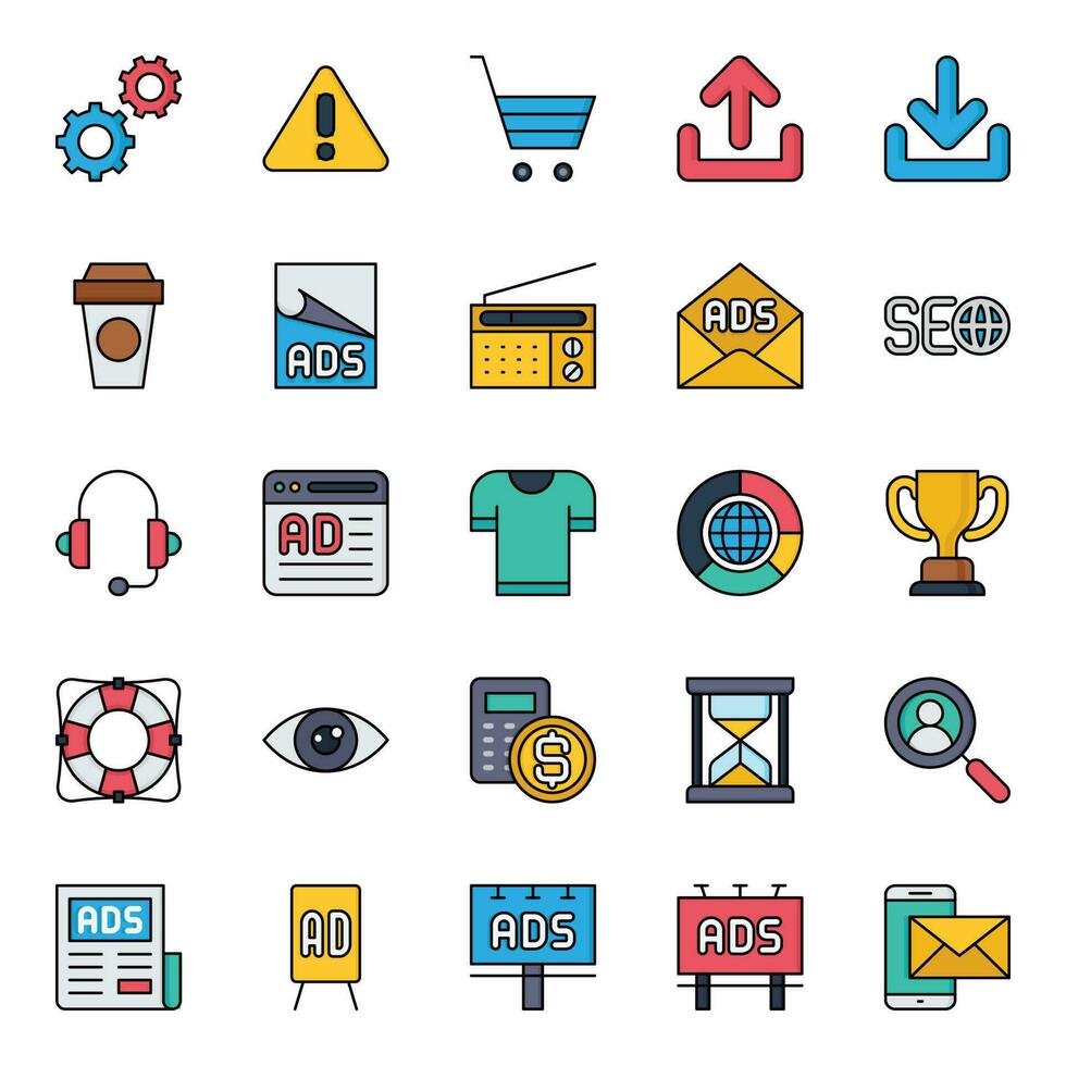 Filled outline icons for Search engine optimization. vector