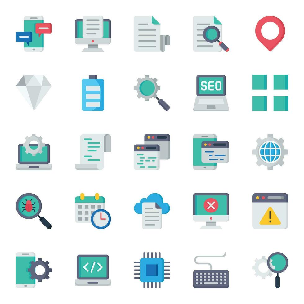 Flat color icons for Search engine optimization. vector