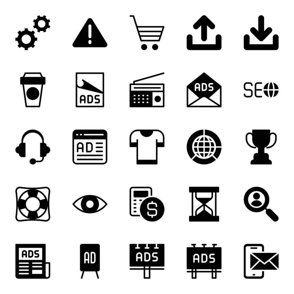 Glyph icons for Search engine optimization. vector