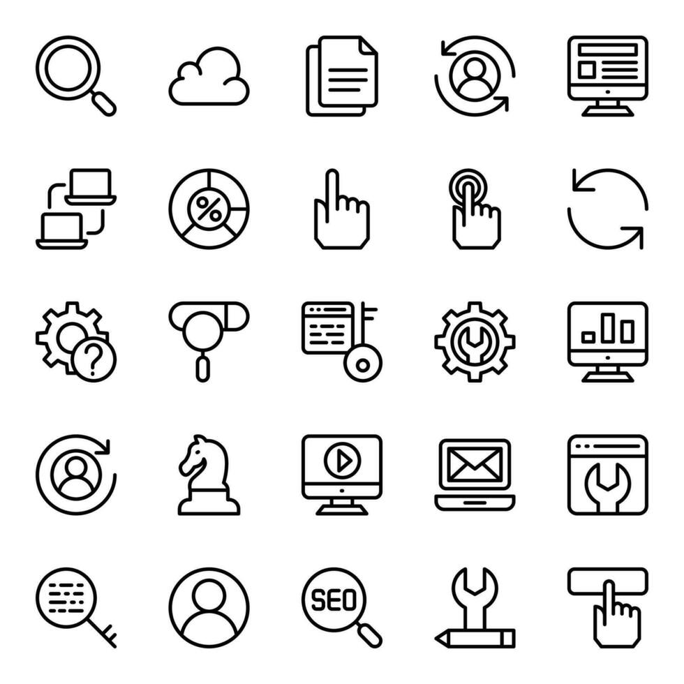 Outline icons for Search engine optimization. vector