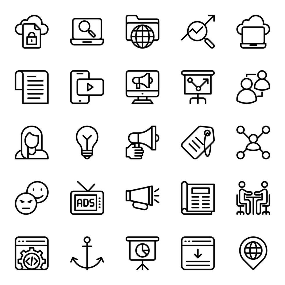Outline icons for Search engine optimization. vector