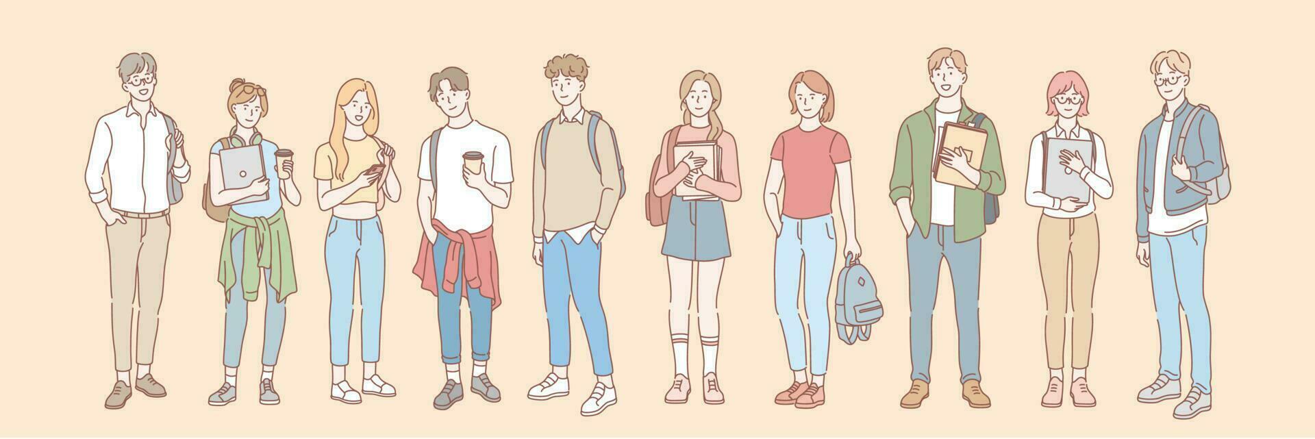 Set of college student, pupil concept vector