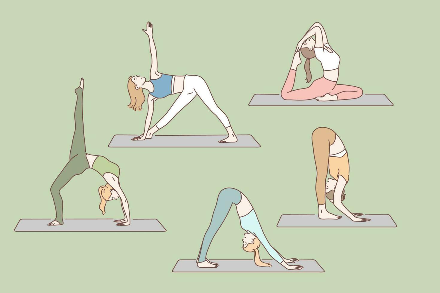 Yoga, health, asanas set concept vector