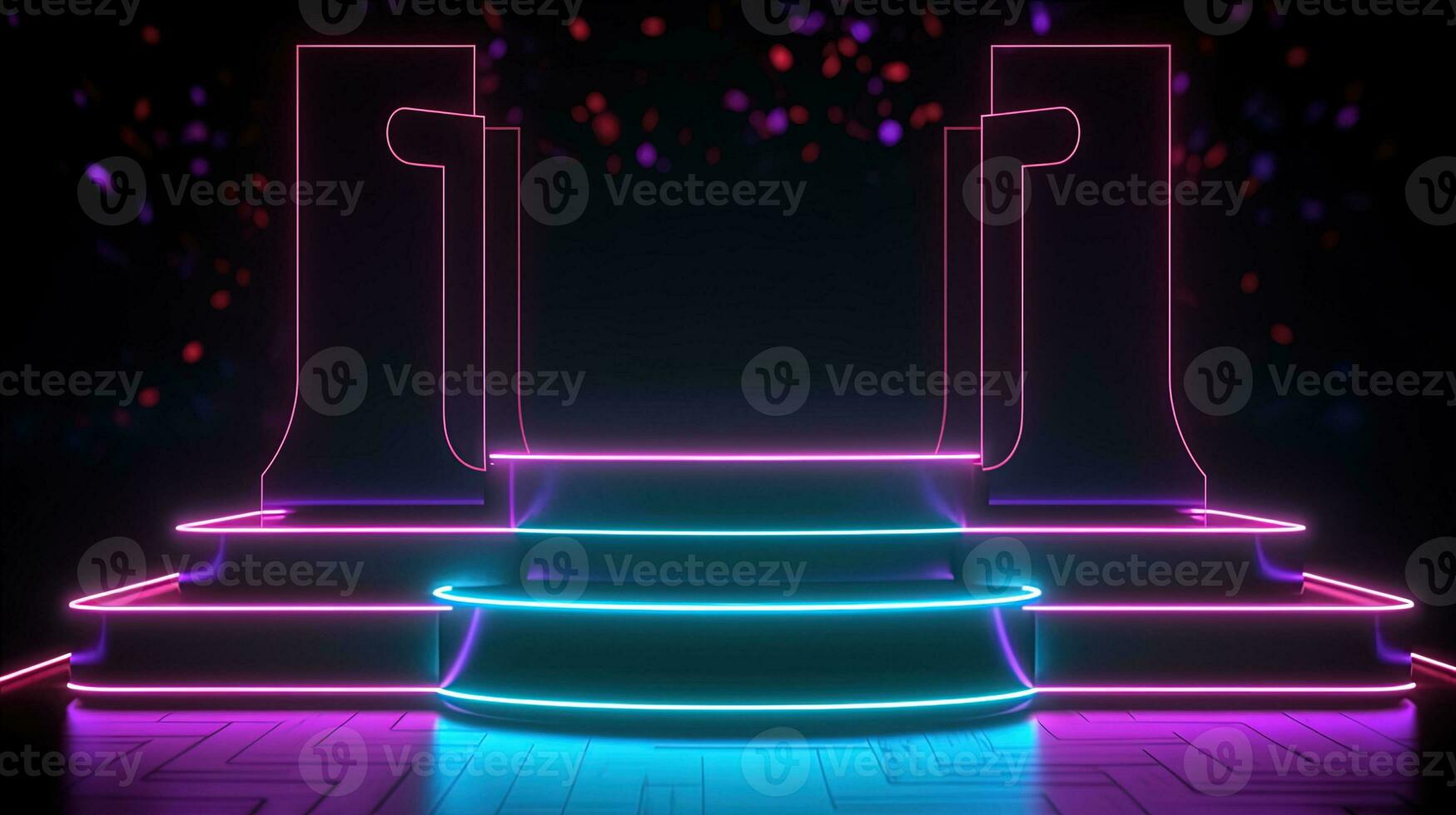 3D abstract background. Neon glowing podium. Empty scene for product presentation. photo
