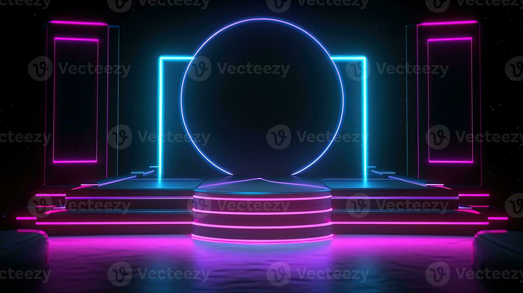 3D abstract background. Neon glowing podium. Empty scene for product presentation. photo