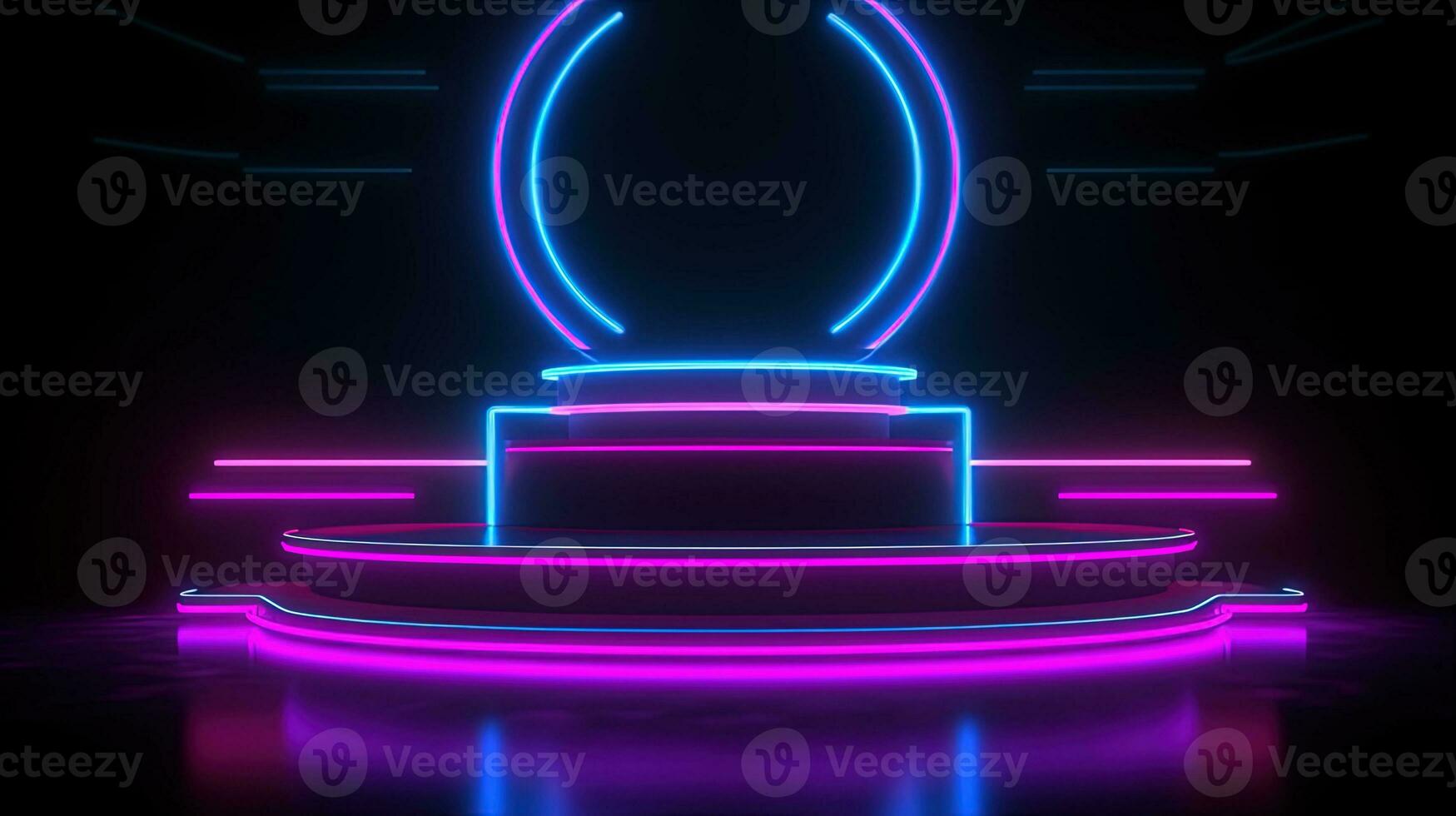 3D abstract background. Neon glowing podium. Empty scene for product presentation. photo