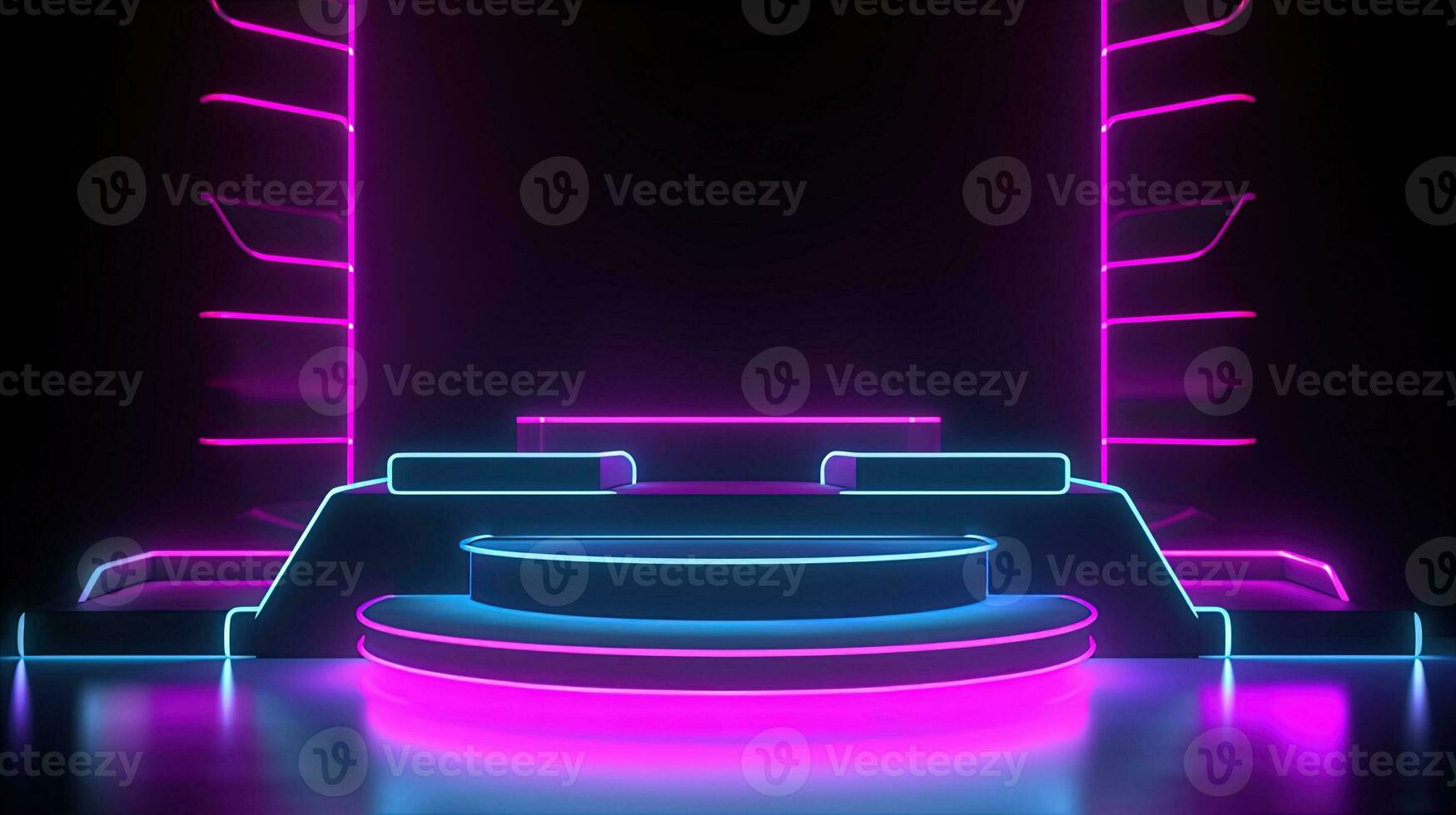 3D abstract background. Neon glowing podium. Empty scene for product presentation. photo
