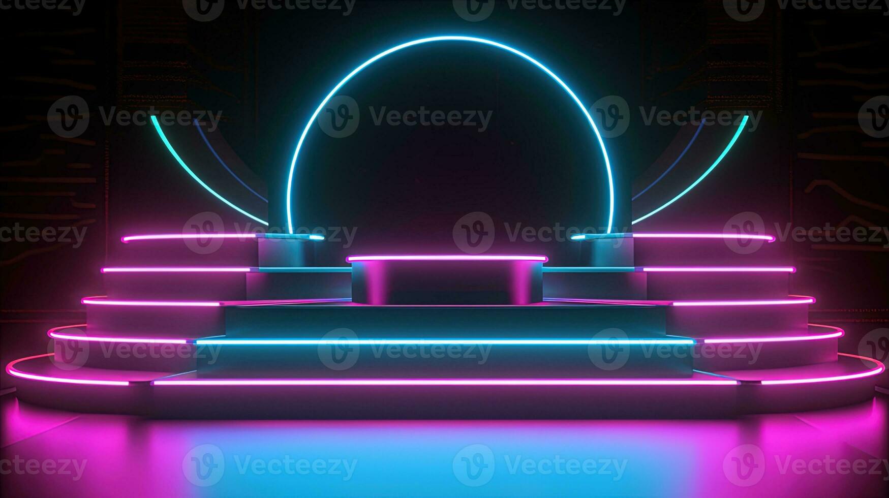 3D abstract background. Neon glowing podium. Empty scene for product presentation. photo
