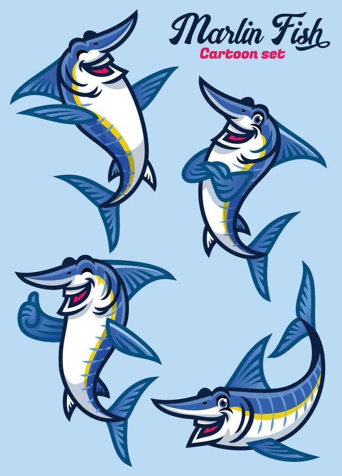 set of cartoon character of marlin fish vector