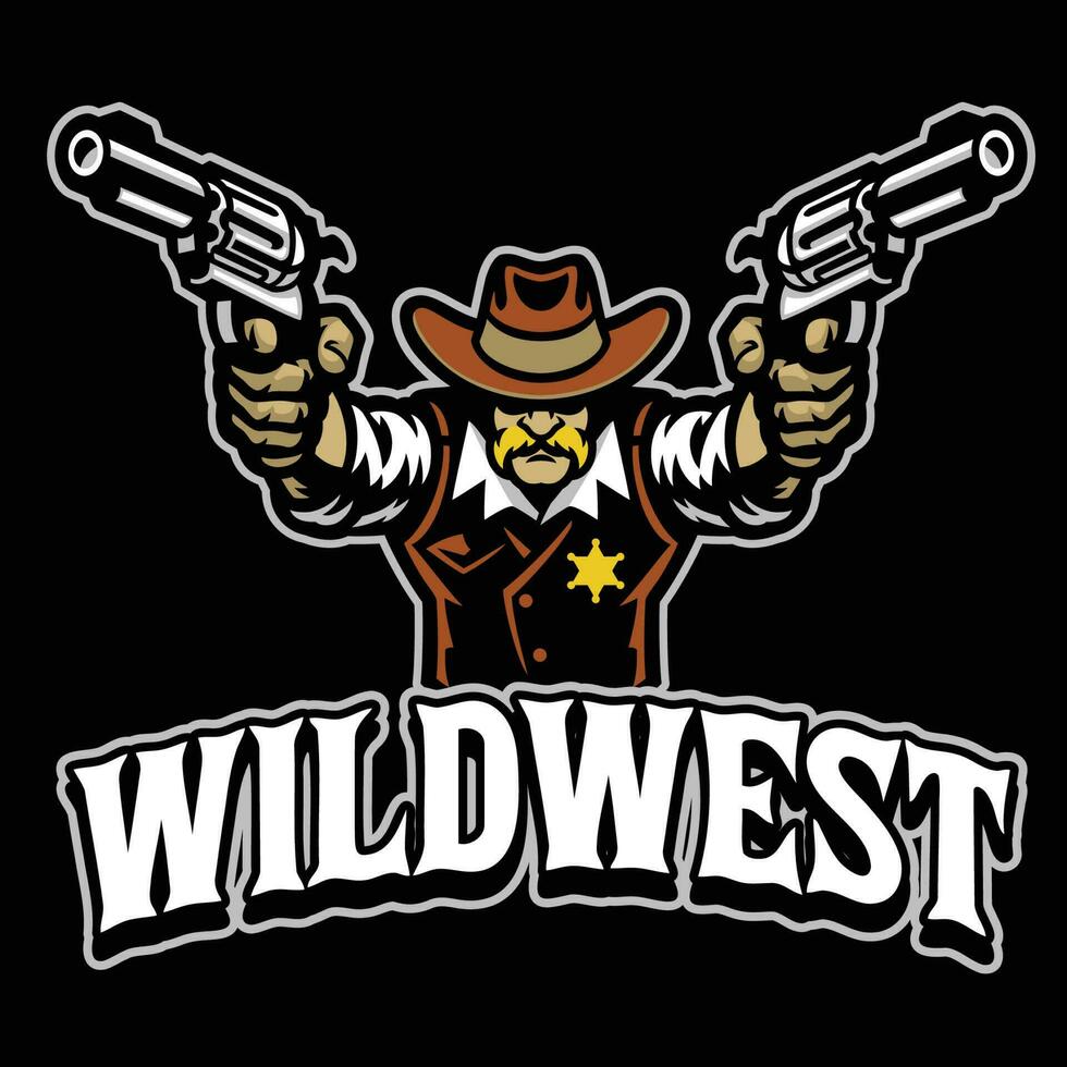 cowboy mascot character logo with guns vector