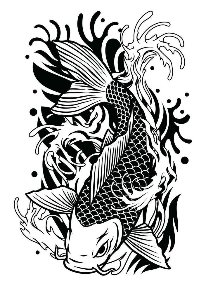 koi pescado tatuaje diseño en clásico Japón estilo vector