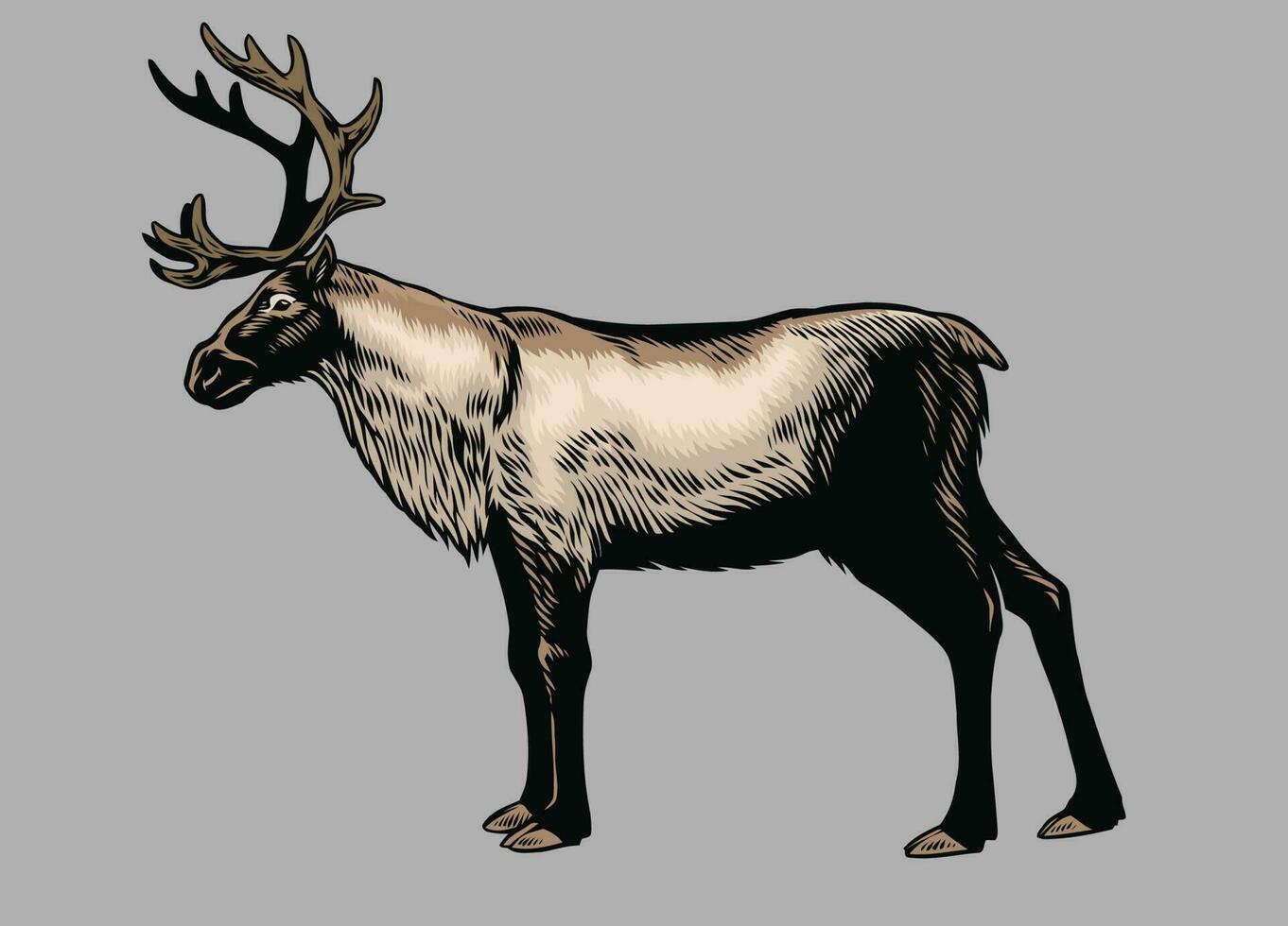 Hand Drawn of Reindeer in Vintage Style vector