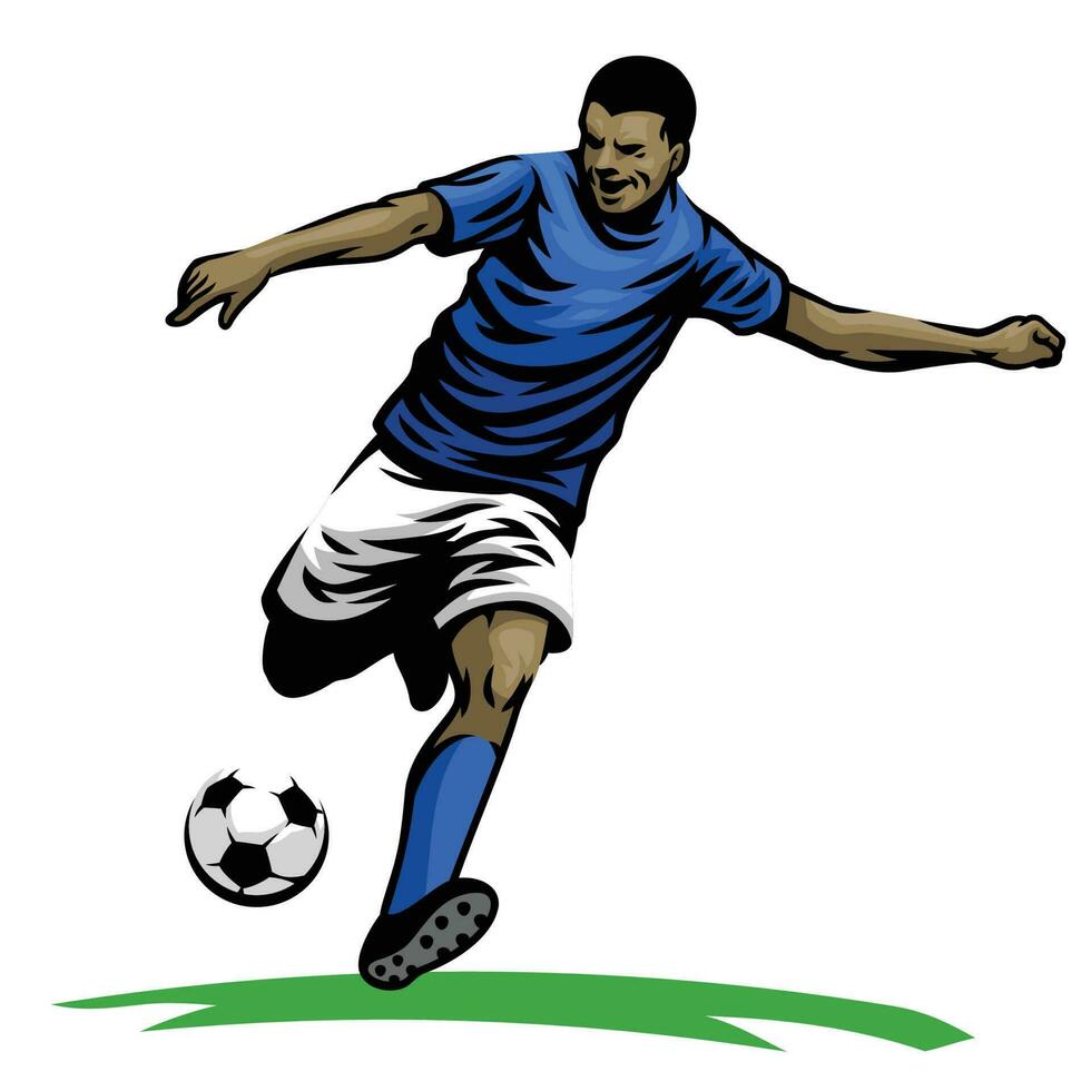 Hand Drawn Football Player Kicking the Ball vector