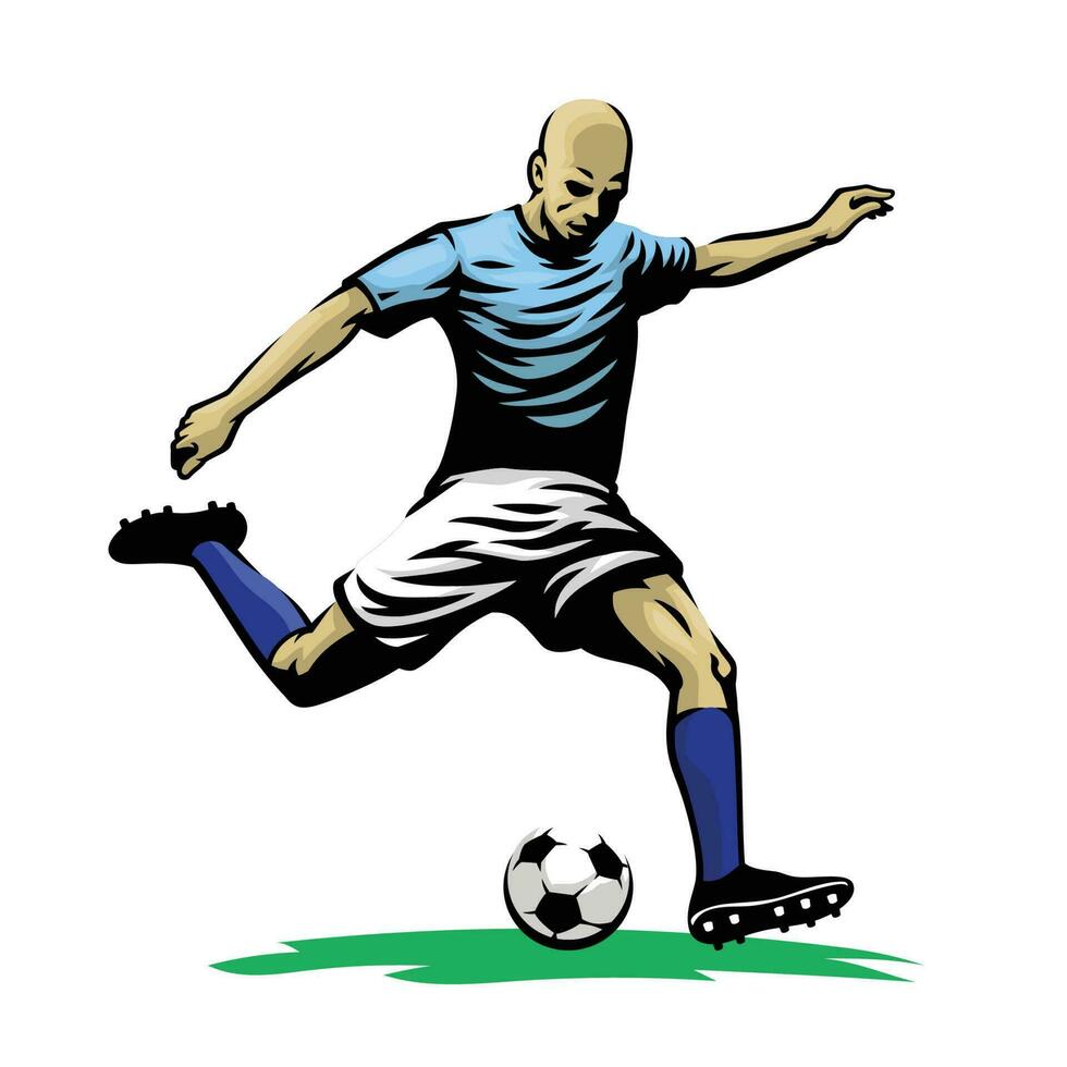 mano dibujo de fútbol jugador pateando el pelota vector