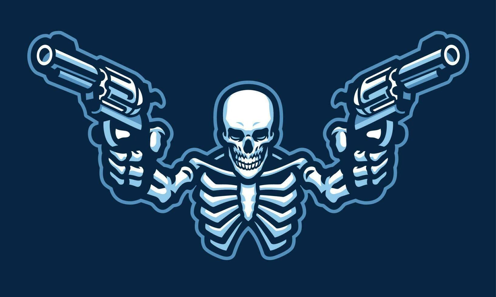 cráneo personaje con dos pistolas vector