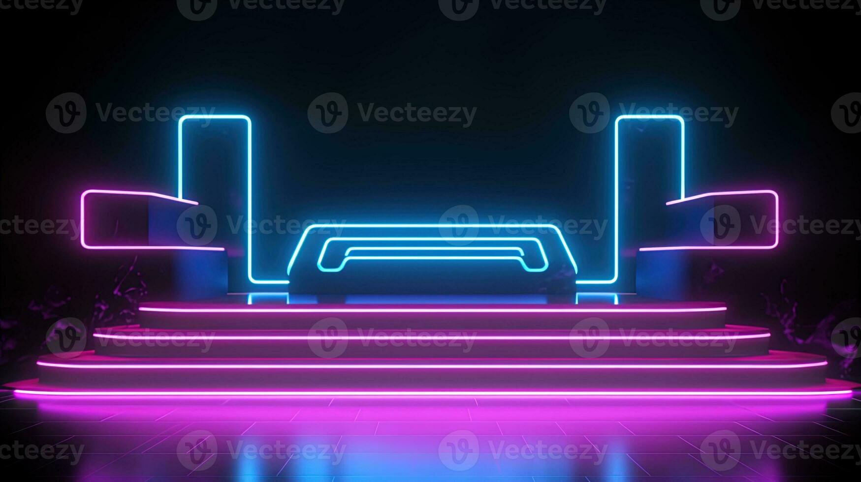 3D abstract background. Neon glowing podium. Empty scene for product presentation. photo