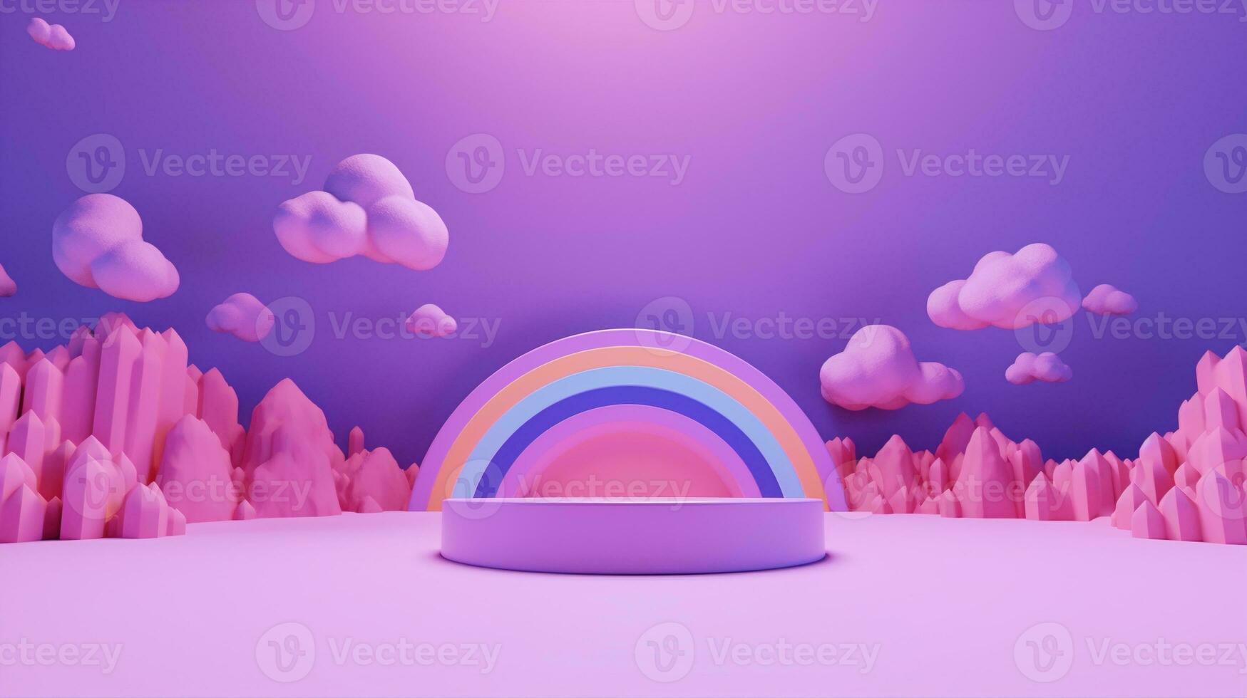 Purple podium in the blue sky with clouds. 3D rendering photo