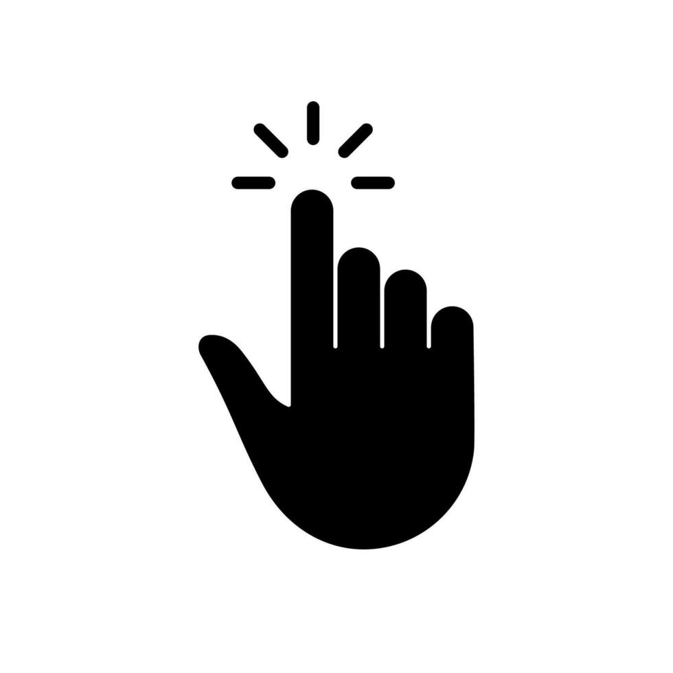presione el gesto, el cursor de la mano para el icono de la silueta negra del ratón de la computadora. haga clic en toque doble toque el punto de deslizamiento en el signo del sitio web del ciberespacio. pictograma de glifo de dedo índice. ilustración vectorial aislada. vector