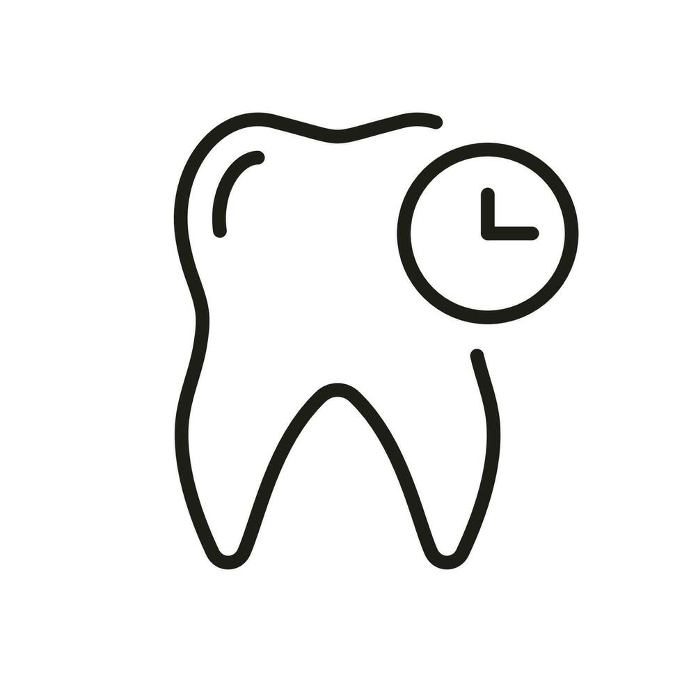 Time to Check Dental Health Line Icon. Tooth with Clock Dentist Appointment Linear Pictogram. Dentistry Outline Symbol. Dental Treatment Schedule Sign. Editable Stroke. Isolated Vector Illustration.