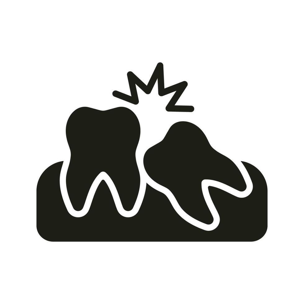 Crooked Teeth Silhouette Icon. Malocclusion Medical Problem. Oral Care Glyph Pictogram. Wisdom Tooth Disease. Dental Treatment Solid Sign. Dentistry Symbol. Isolated Vector Illustration.