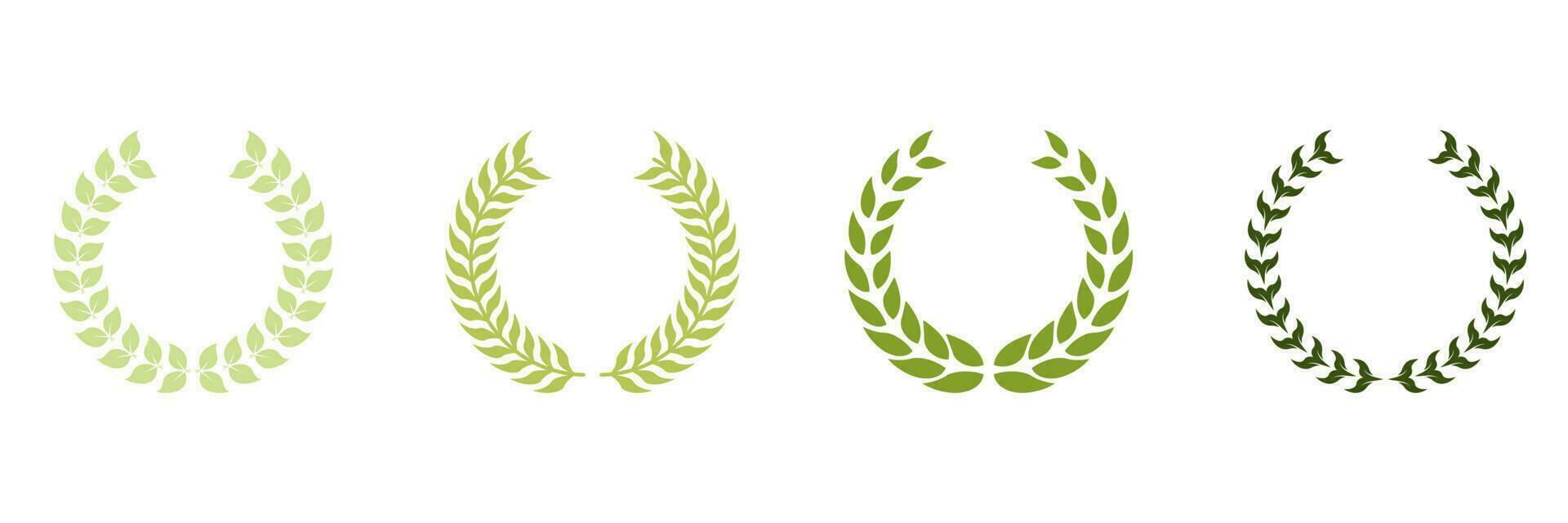 Vintage Champion Prize Symbol. Laurel Wreath Award Silhouette Icon Set. Green Olive Leaves Trophy. Circle Branch with Leaf Victory Emblem for Winner Pictogram. Isolated Vector Illustration.