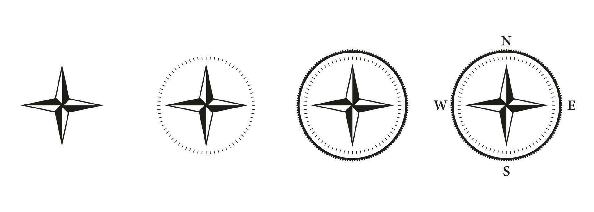 North, South, West, East Navigation Glyph Pictogram. Journey Navigator Solid Sign. Rose Wind Symbol. Compass Silhouette Icon Set. GPS for Travel. Adventure Equipment. Isolated Vector Illustration.