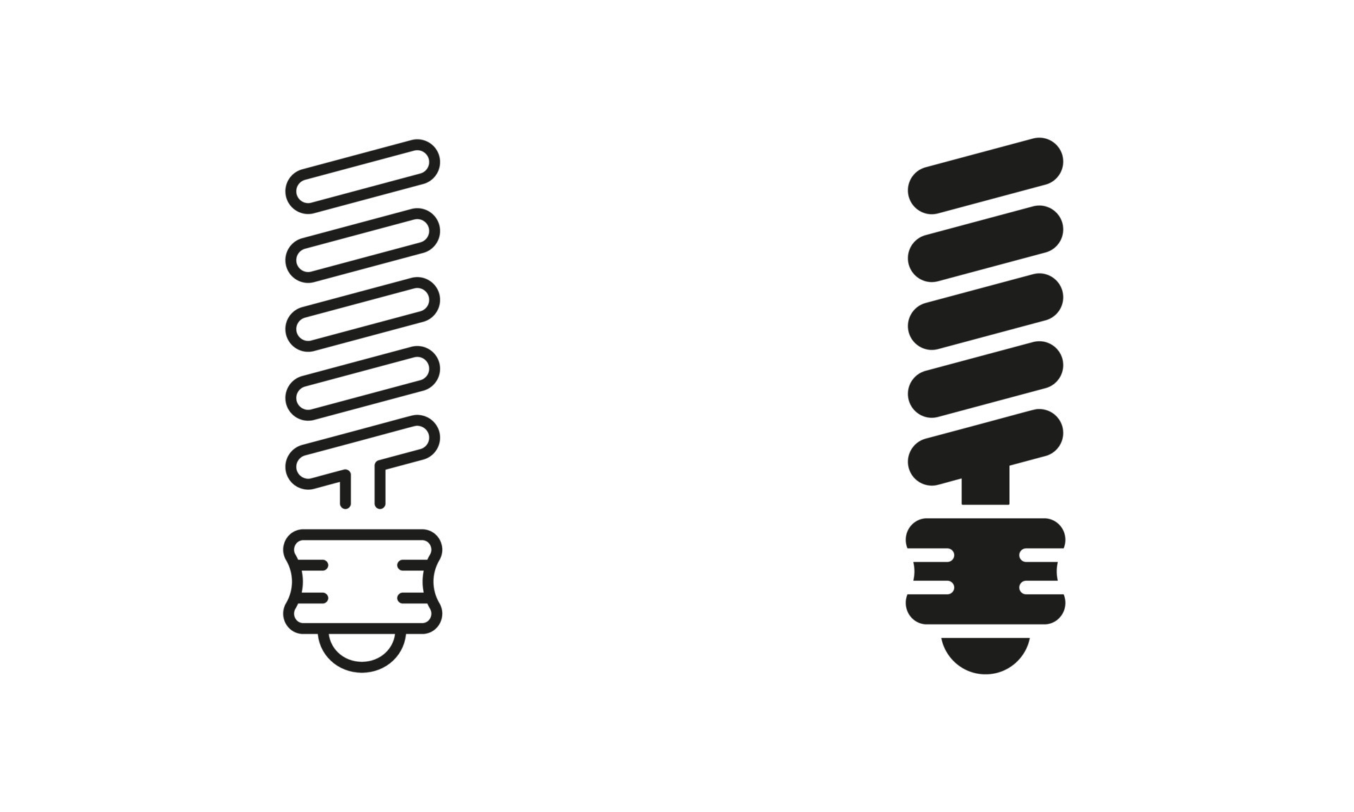 Spiral Lightbulb Electrical Equipment Line and Silhouette Icon Set
