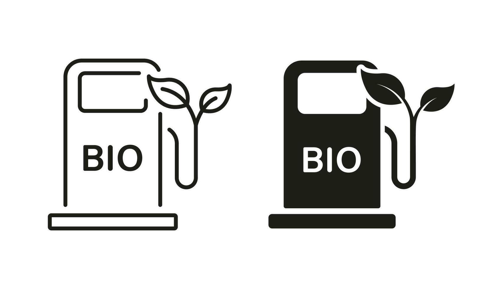 Bio Energy Station Line and Silhouette Icon Set. Ecology Diesel Station. Organic Oil in Gasoline Pump Symbol on White Background. Natural Biofuel Alternative Gas. Isolated Vector Illustration.