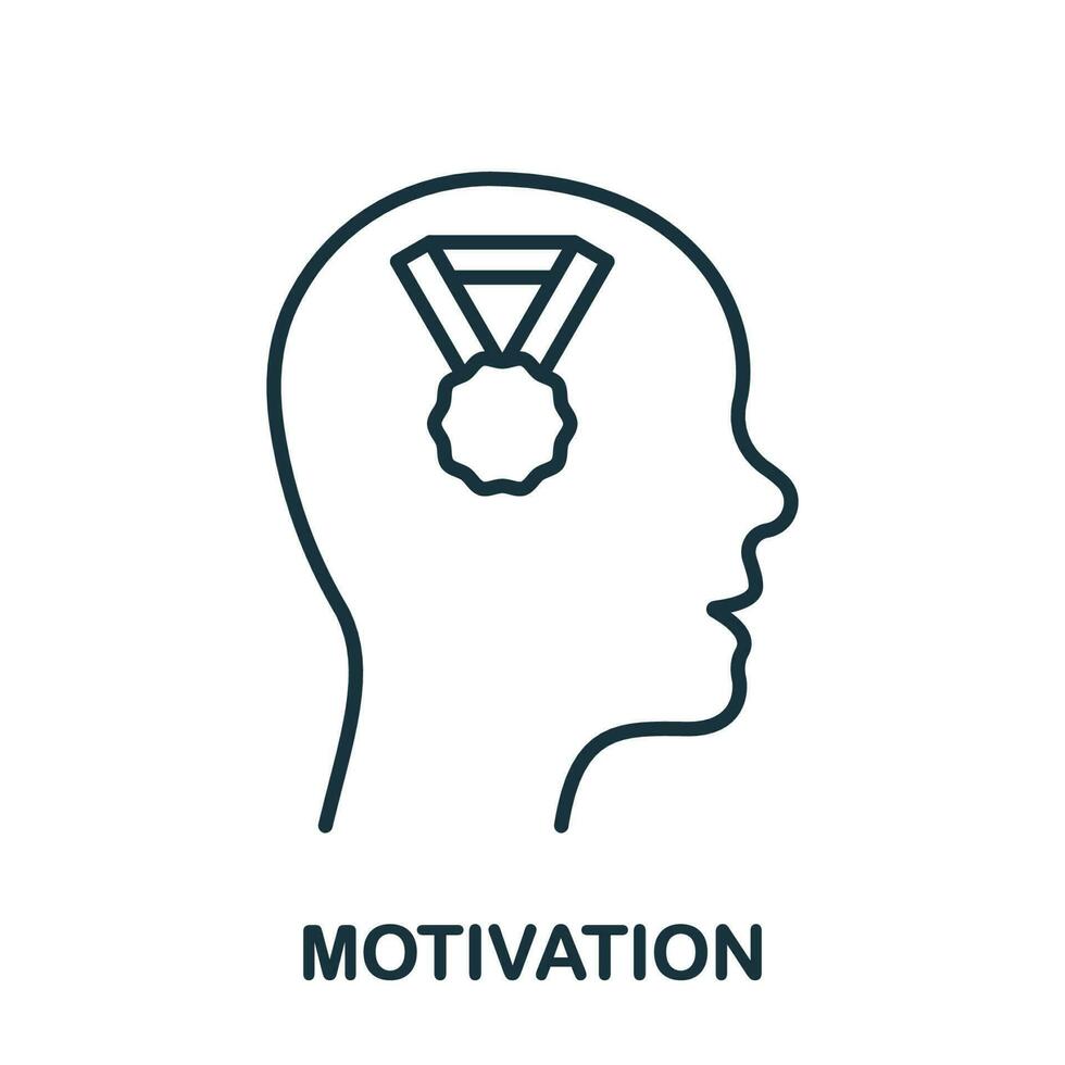 Motivation Line Icon. Leader Motivate for Goal Achievement Linear Pictogram. Medal for Leadership in Sport Competition Outline Sign. Challenge Symbol. Editable Stroke. Isolated Vector Illustration.