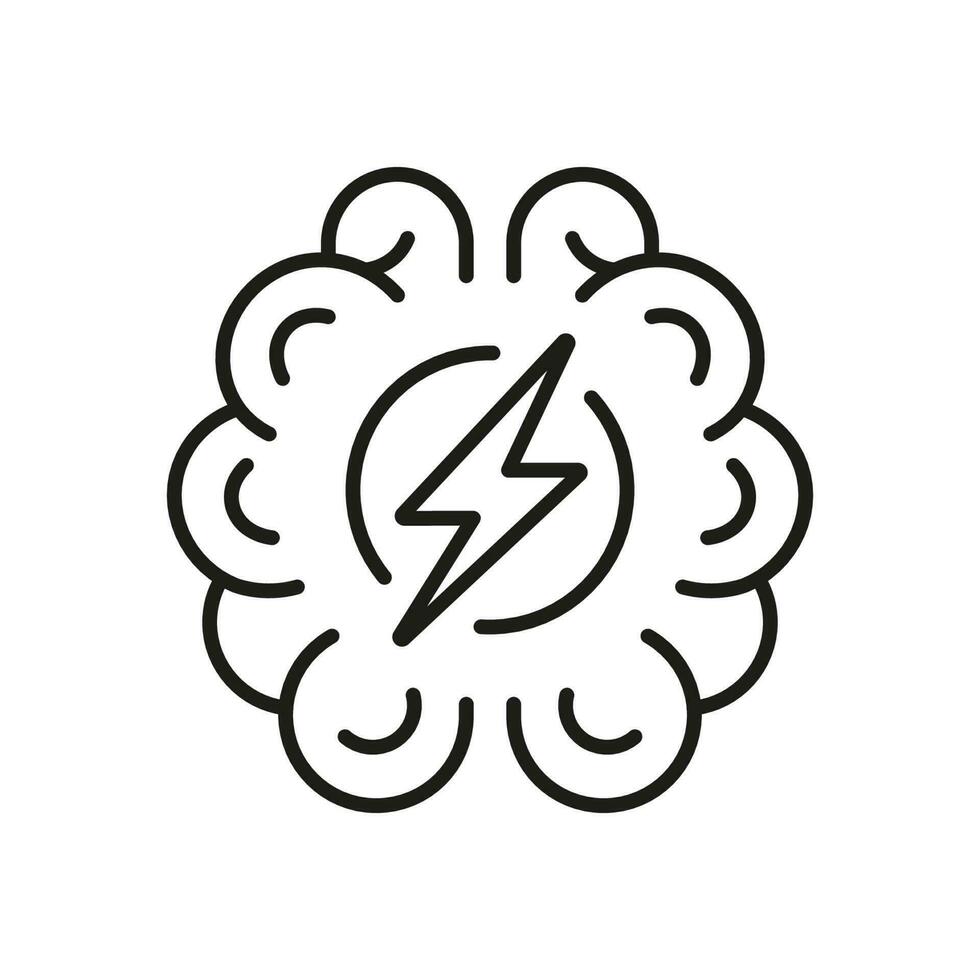 Depression, Migraine Linear Pictogram. Stress, Mental Ill Concept Line Icon. Distress Outline Sign. Human Brain with Lightning Headache Symbol. Editable Stroke. Isolated Vector Illustration.
