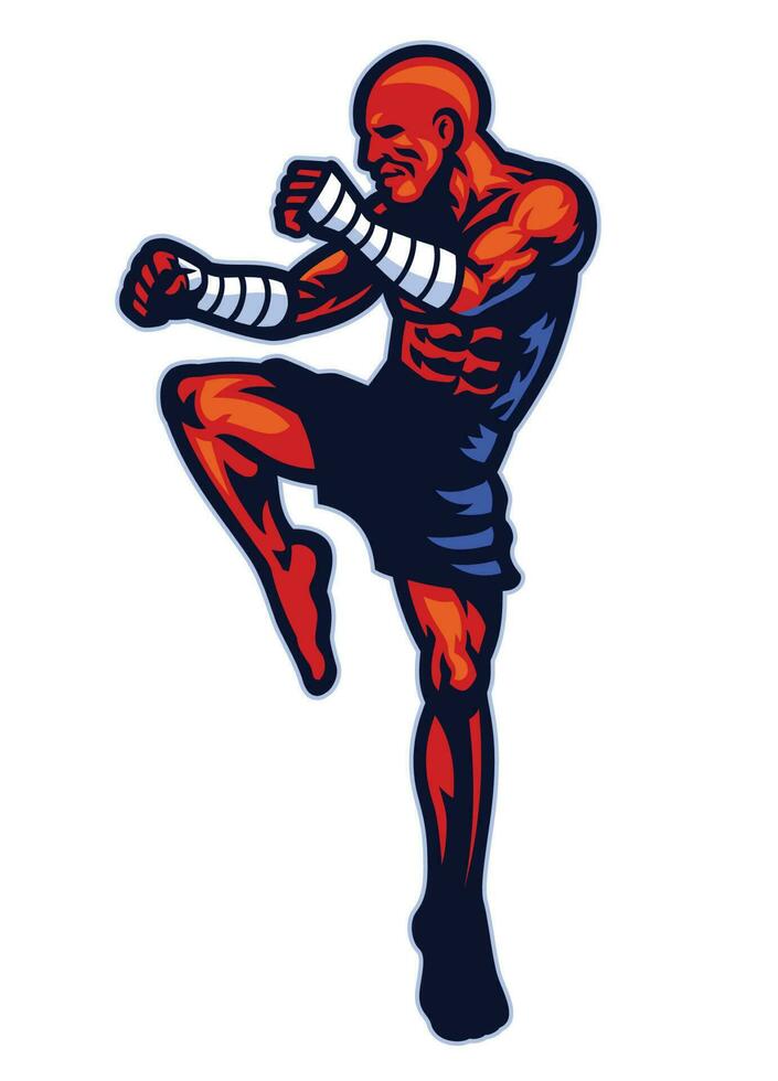 muay thai fighter mascot pose vector