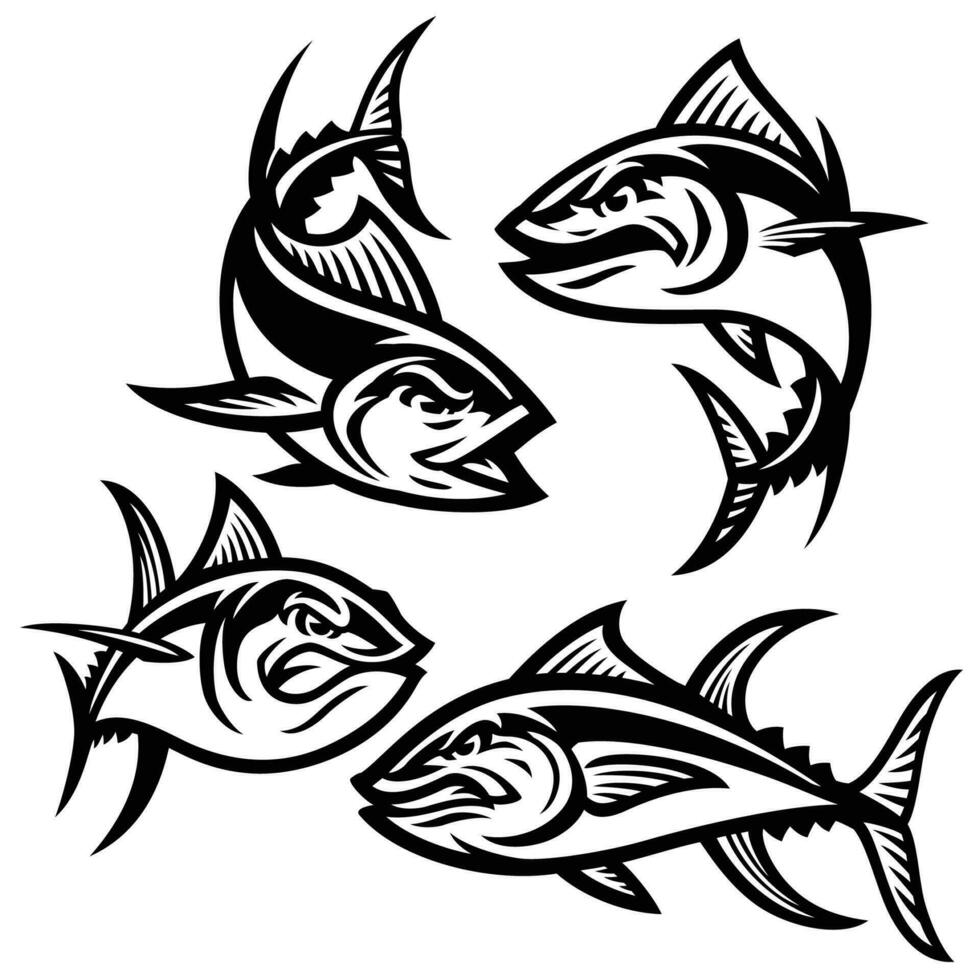 set of tuna mascot cartoon character vector