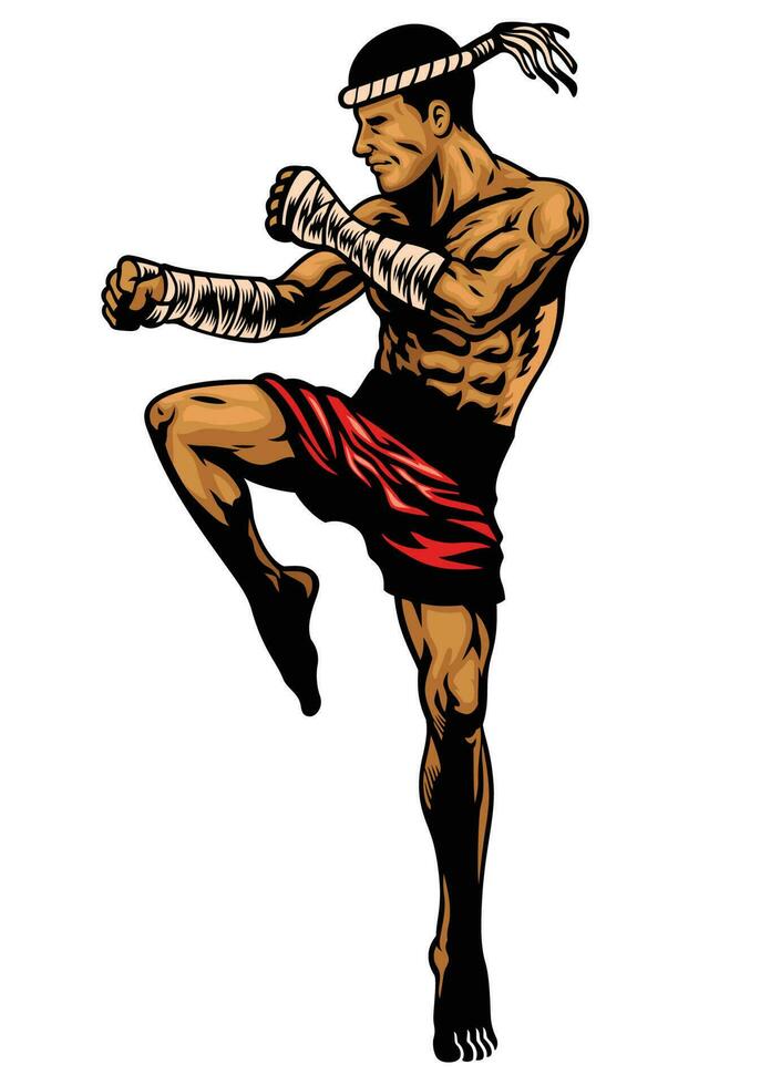 muay thai fighter in hand drawing style vector