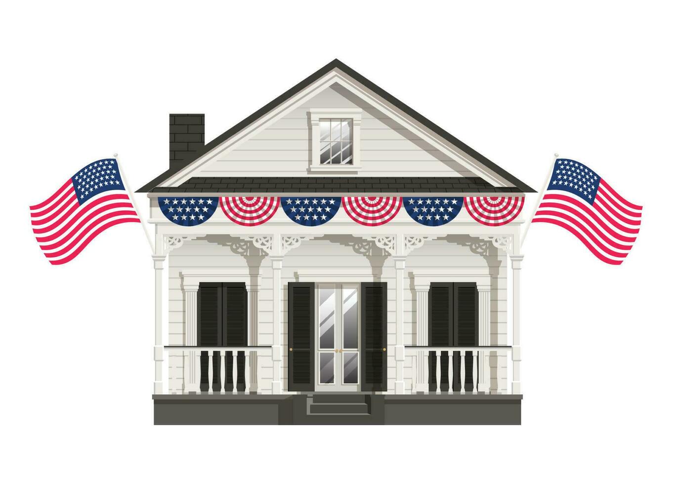 American Old House Celebrating 4th of July vector