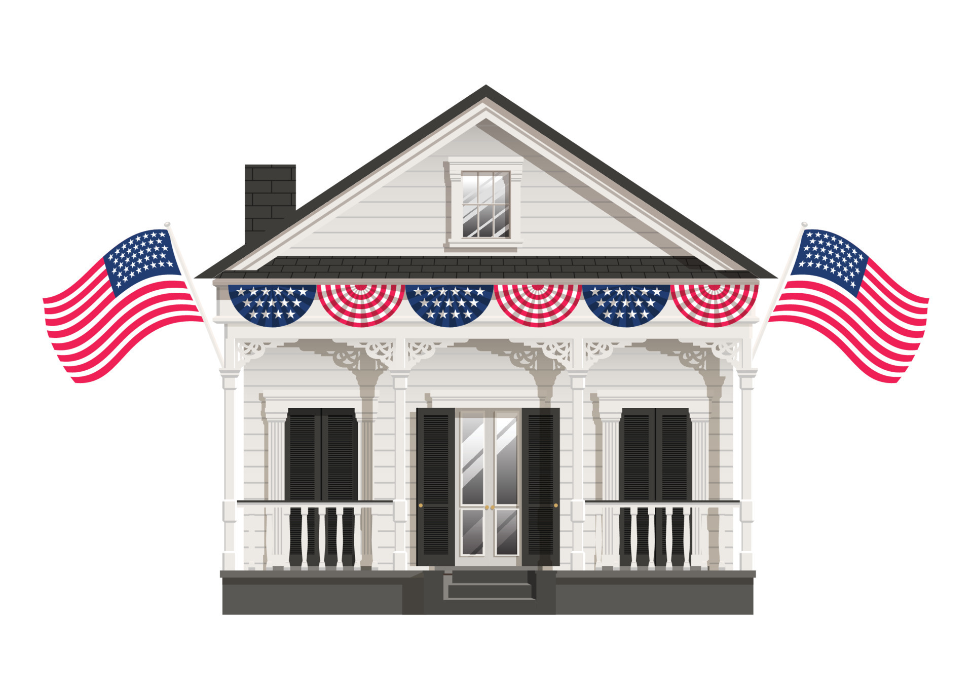 American Old House Celebrating 4th of July 23172604 Vector Art at Vecteezy