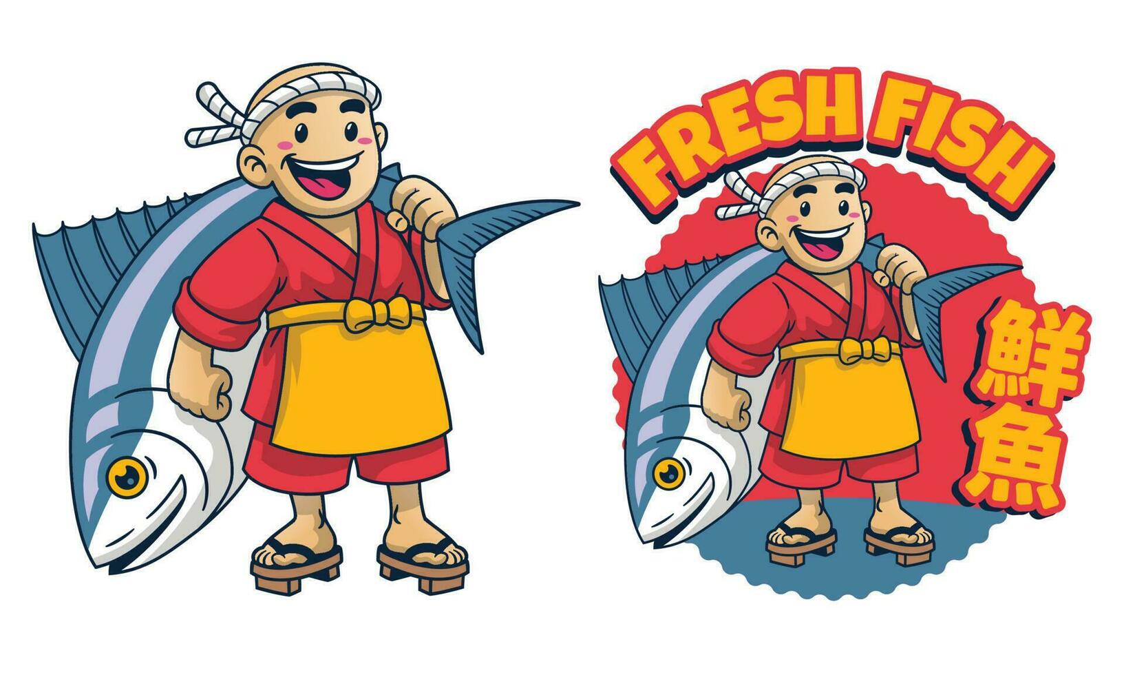 Cartoon Japan Fish Seller with Giant Fish vector