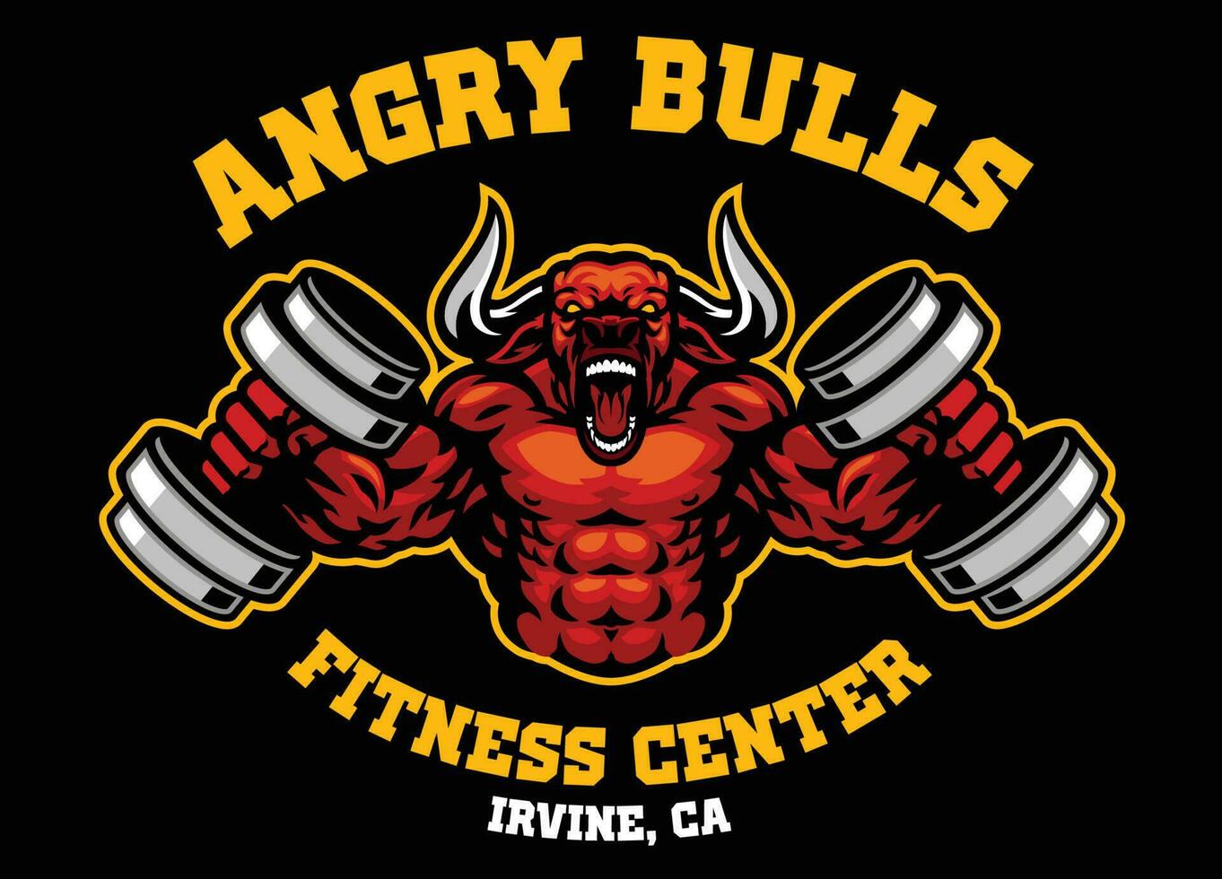 Angry Muscle Bodybuilder Bull of Gym Logo vector