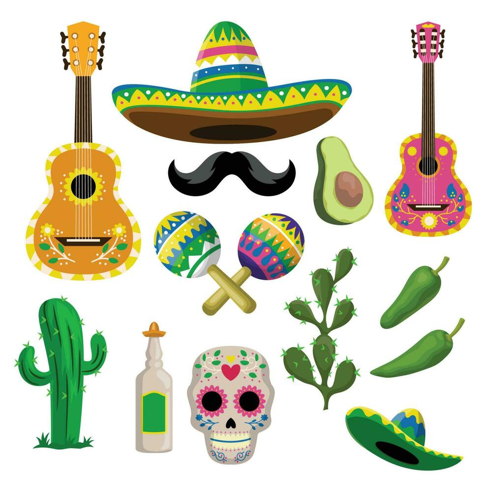 Set of Cartoon Mexican Object vector