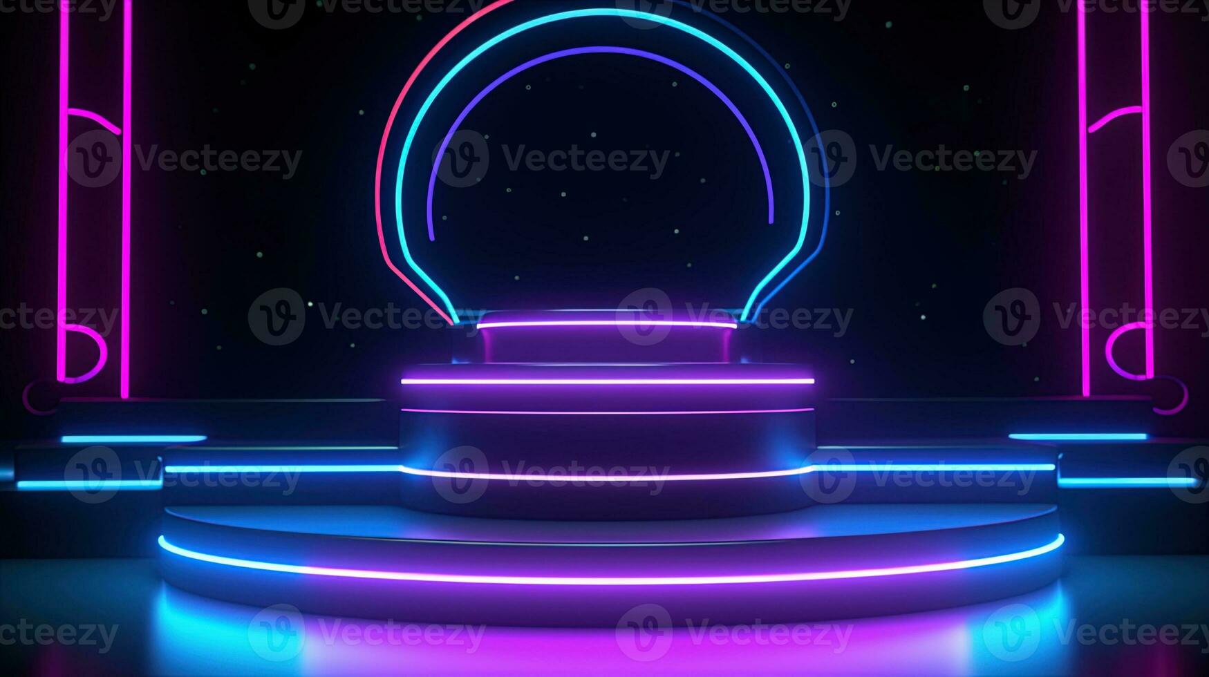 3D abstract background. Neon glowing podium. Empty scene for product presentation. photo