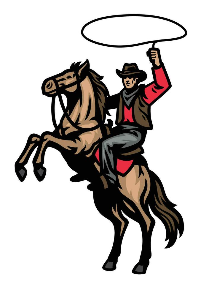 cowboy mascot riding the standing horse vector