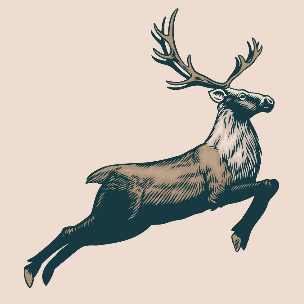 Hand Drawn of Running Reindeer vector