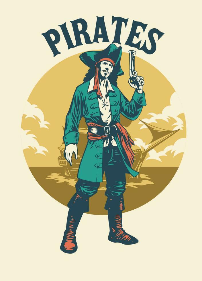 Vintage Shirt design of Pirate vector