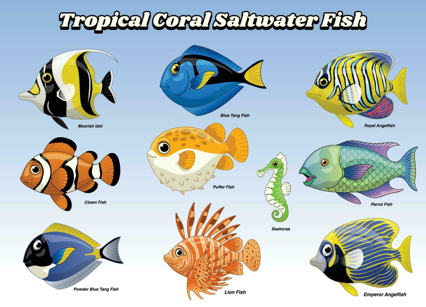 Set of Coral Saltwater Fish vector