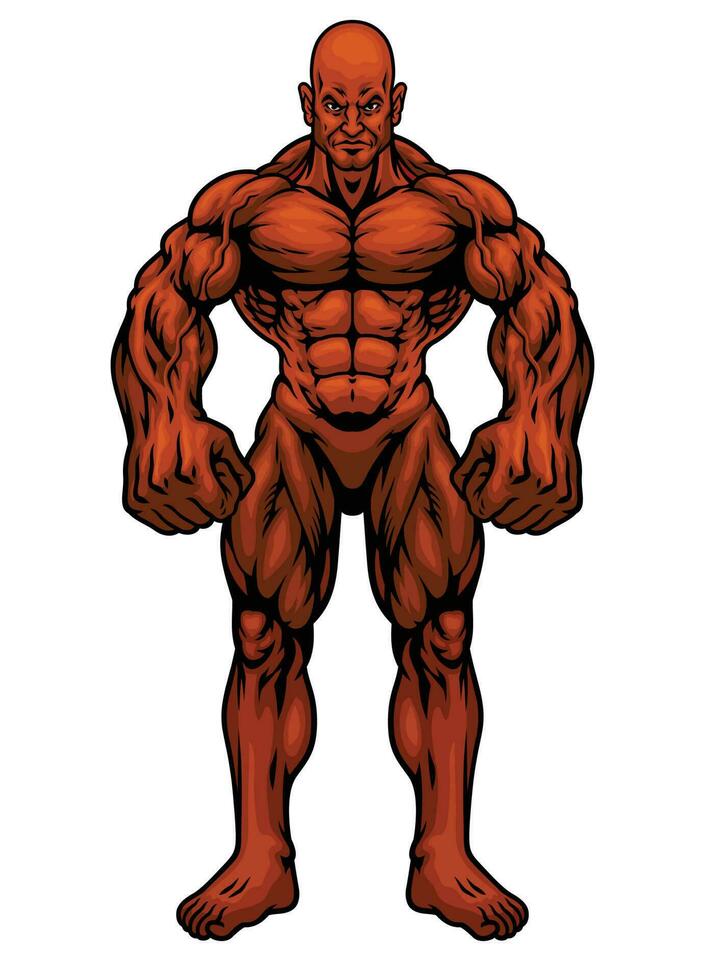 Big Muscle Bodybuilder Standing in Hand Drawn Style vector