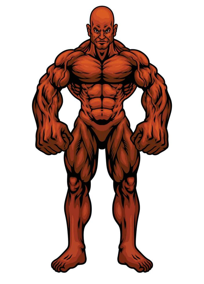 Big Muscle Bodybuilder Standing in Hand Drawn Style vector