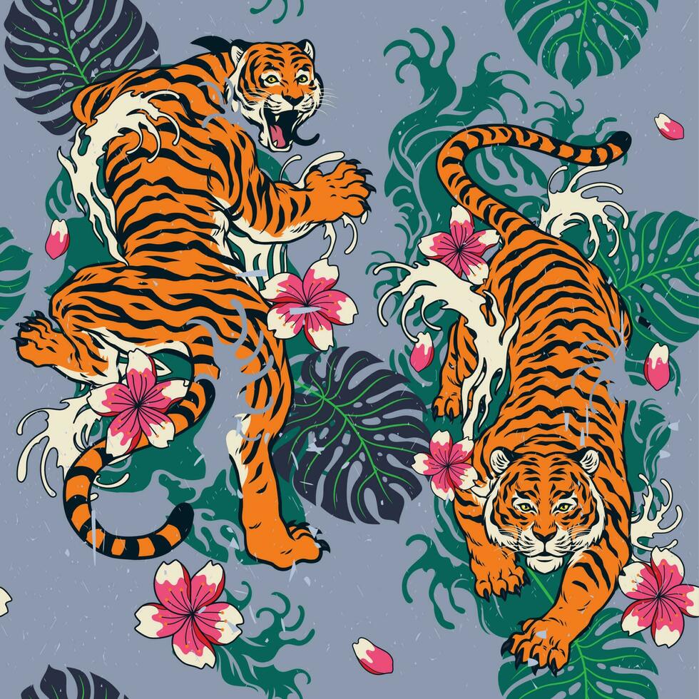 Pattern Seamless Tiger Design in Vintage Style vector