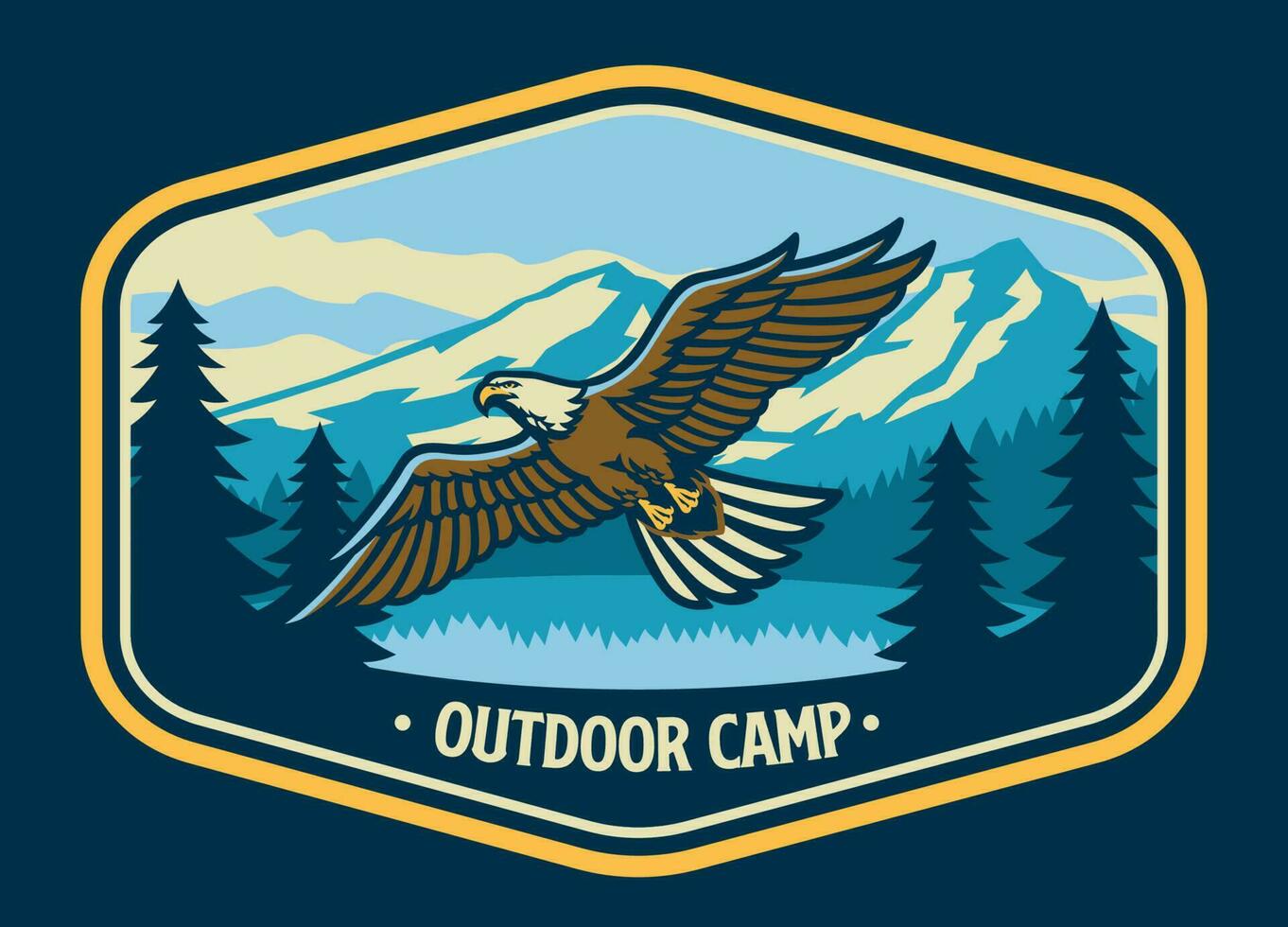 vintage style outdoor logo with flying bald eagle vector
