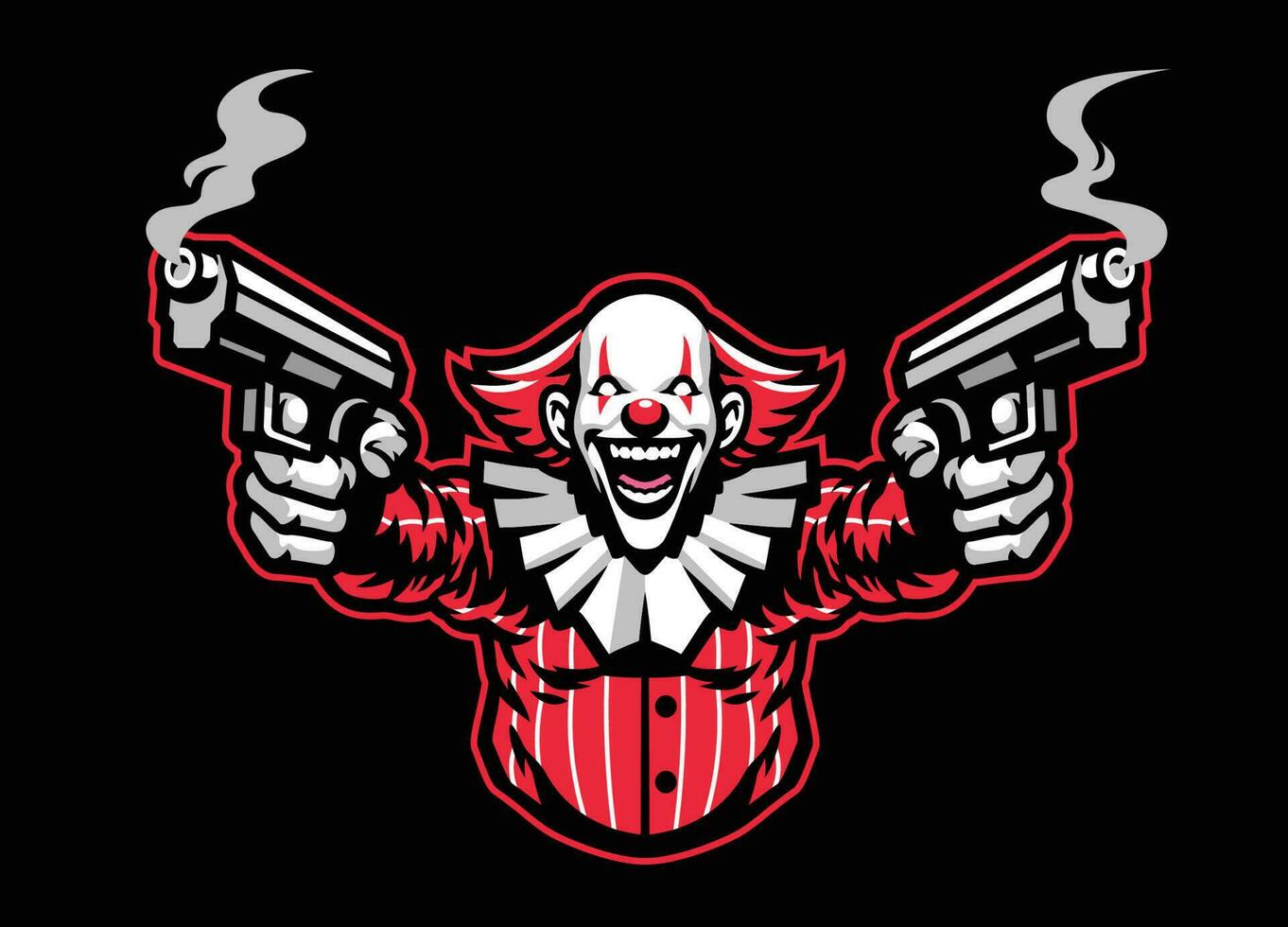 scary look clown mascot character with the guns vector